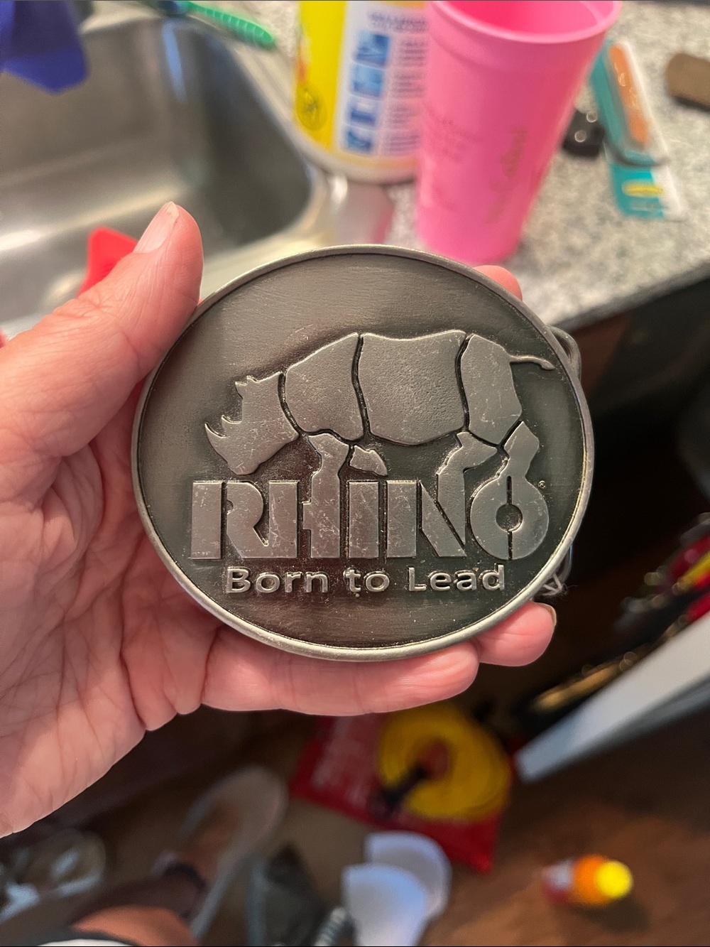 RHINO Born to Lead Metal Belt Buckle - Silver Finish
